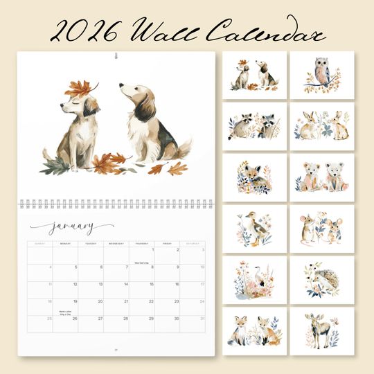 Discover 2026 Baby Animals Wall Calendar for Kids, Cozy Woodland Calendar Gift