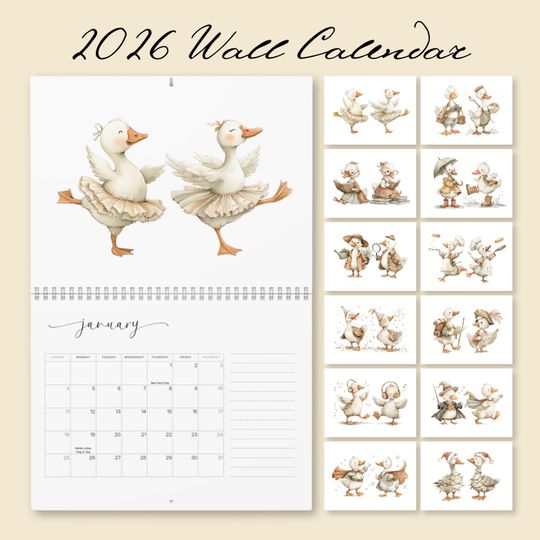 Discover 2026 Wall Calendar for Kids, Silly Goose Watercolor Nursery Decor