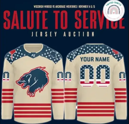 Discover Anchorage Wolverines Salute To Service 2025 Hockey Jersey Custom Name And Number