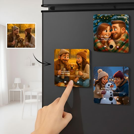 Custom Cartoon Fridge Magnet, Personalized Cartoon Photo Gift, Couple Magnet Valentine, Anniversary Gift for Him Her, Custom Music Plaque