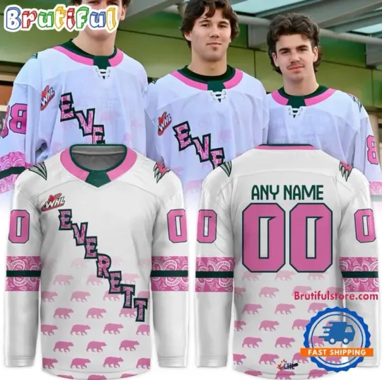 Discover Everett Silvertip Cancer Specialty 2025 Custom Name And Number Hockey Jersey