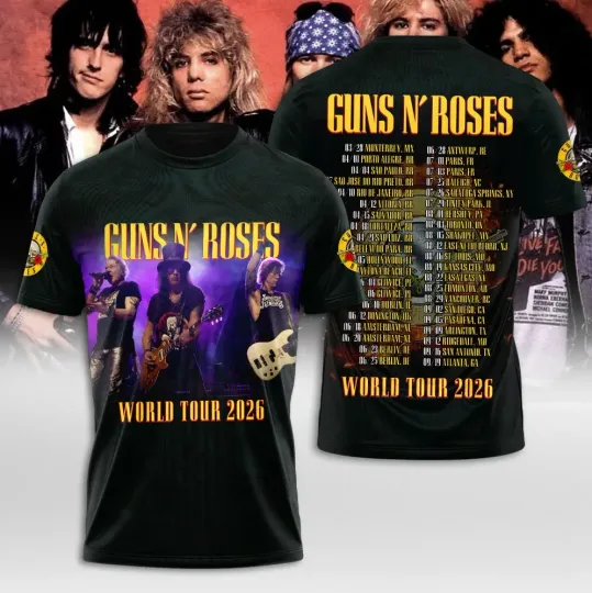 Discover Guns N’ Roses World Tour 2026 AOP 3D T-Shirt