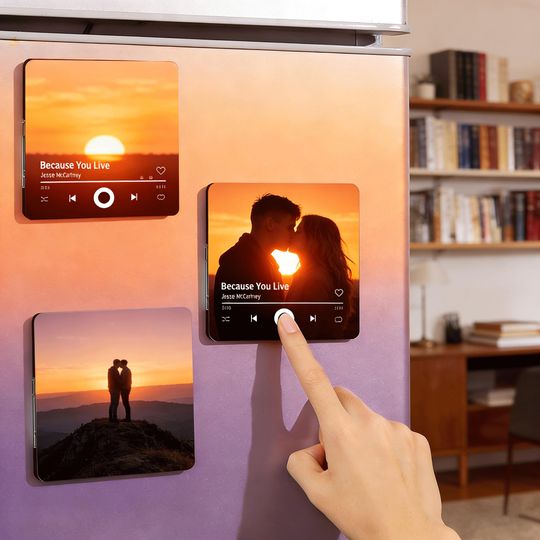 Discover Custom Photo Music Fridge Magnet, Rechargeable Song Player Style, Valentine's Gift for Boyfriend or Girlfriend,Custom Picture Audio Keepsake