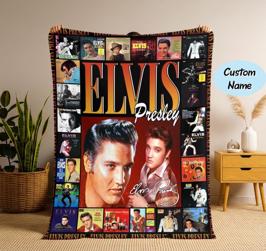 Personalized Elvis Presley Christmas Fleece Blanket, Elvis Presley Vintage Blanket, Christmas Gifts For Fans