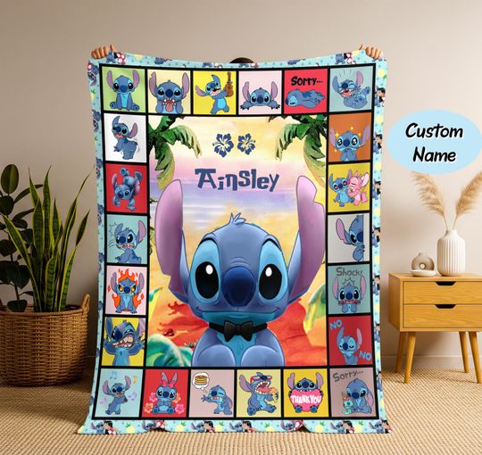 Discover Personalized Kids Name Blanket, Stitch Blanket, Custom Name Lilo Stitch Baby Blanket, Stitch Baby Blanket, Birthday Gift