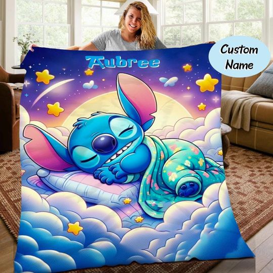 Discover Personalized Disneyland Stitch Blanket, Disneyland Lilo And Stitch Fleece Blanket, Disneyland Stitch Birthday Gift, Stitch Christmas Gift