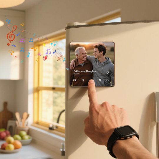 Discover Personalized Music Fridge Magnet with Audio Recording, Custom Photo & Song Refrigerator Magnet,Play Song Music Box,Father's Day Gift for Him