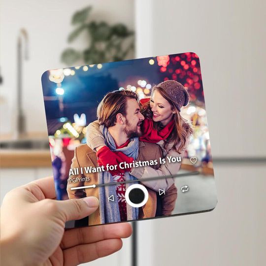 Personalized Music Gift Fridge Magnet, Valentines Day Gift, Anniversary Gift, Custom Photo Music Box, Music Box Play Song Gift, Photo Magnet