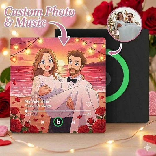 Discover FridgeBeats Frameless 4.0 Custom Photo Music Fridge Magnet Various Cartoon Style Song Fridge Magnet That Can Play Songs Wedding Gift