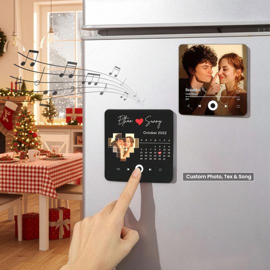 Discover Custom Music Fridge Magnet with Photo - Personalized Acrylic Magnet Gift for Music Lovers, Anniversary or Christmas Gift for Him Her