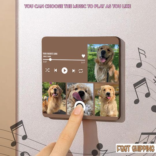 Personalized Music Gift Fridge Magnet, Valentines Day Gift, Anniversary Gift, Custom Photo Music Box, Music Box Play Song Gift, Photo Magnet