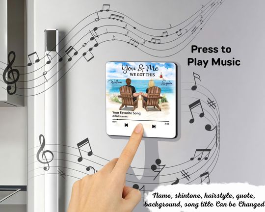 Discover Couple Back View At Beach Favorite Song Personalized Music Fridge Magnet, Valentine's Day Gift For Couple, Anniversary, Music Lovers Gift