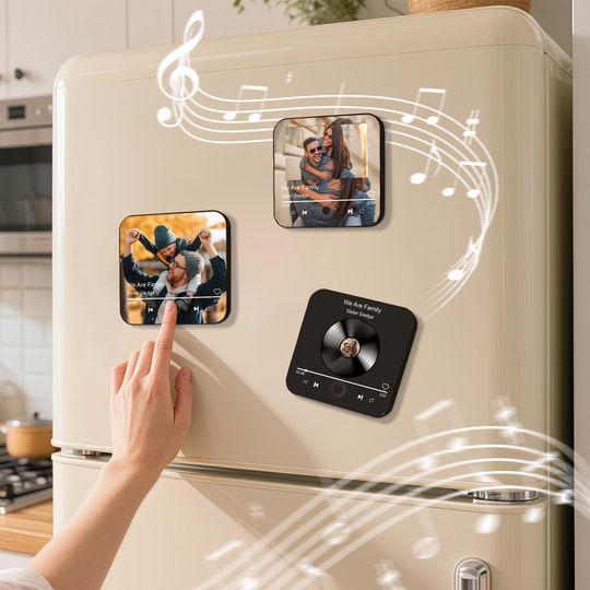 Discover Personalized Light-Up Fridge Music Magnet,Photo Album for Father, Plays Custom Song,Music Lovers and Home Decor Accessory,Gift for Him & Her