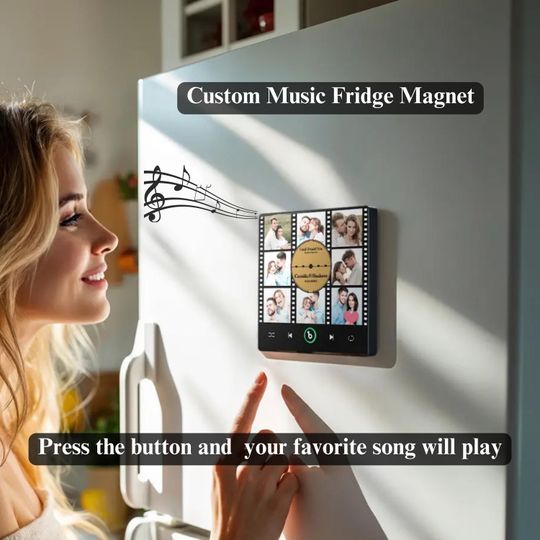 Custom Photo Collage Fridge Magnet Play Song Magnet Gift for Lover Custom Photo Fridge Magnet Music Lover Anniversary Wedding Decor Gift