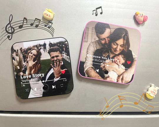 Custom Music Fridge Magnet with Photo,Personalized Play Custom Songs Magnet for Friend,Family Home Decor Gift,Anniversary Gift for Couple