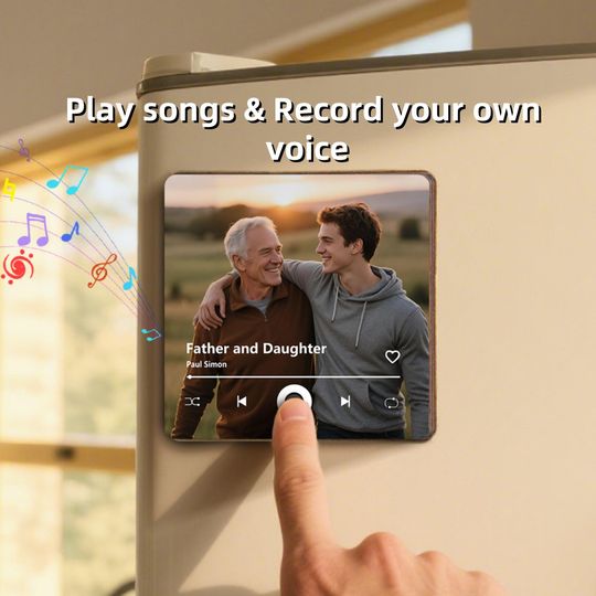 Personalized Music Fridge Magnet, Custom Play Song&Record Your Own Voice, Photo Fridge Magnet, Gifts for Dad Grandpa Him, Father's Day Gifts