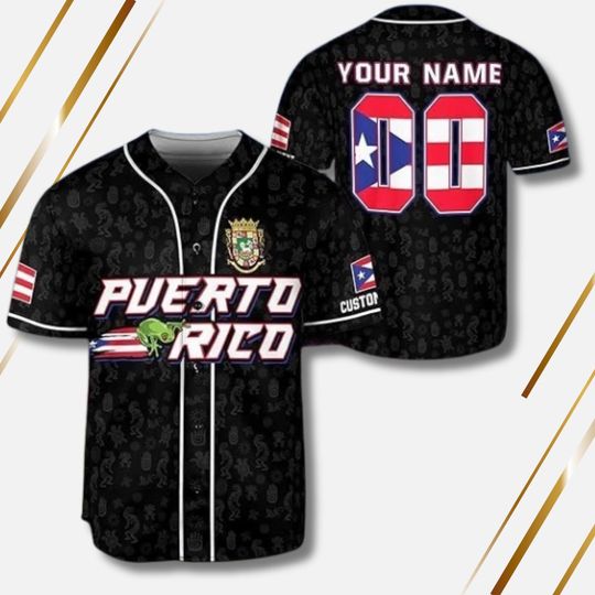 Puerto Rico Baseball Jersey: Black, Custom Name & Number, Coqu Frog