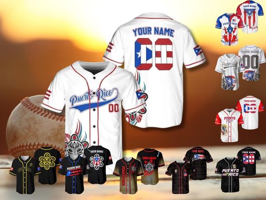 Discover Custom Puerto Rico Baseball Jersey  3D Flag Design with Name & Number