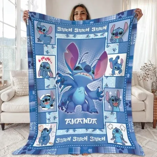 Discover Custom Disneyland Stitch Blanket, Lilo And Stitch Fleece Blanket, Birthday