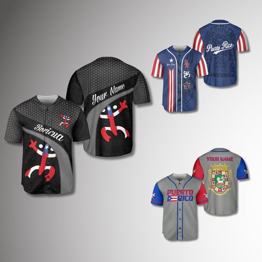 Discover Personalized Puerto Rico Baseball Jersey Button Up, Custom Name, Boricua Flag Shirt, Puerto Rican Pride Fan Wear, Unisex Gift