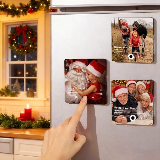 Personalized Music Fridge Magnet Custom Photo Song Refrigerator Ornament Christmas Gifts for Him Her