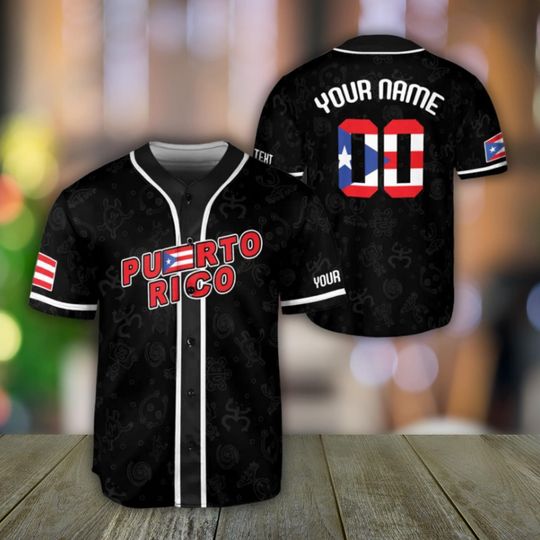 Discover Puerto Rico Baseball Jersey Custom Name & Number Black Flag Shirt