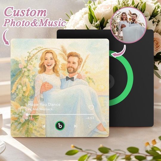 Custom Photo Music Fridge Magnet, Personalized Cartoon Style Song Player, Unique Wedding Gift for Couples, Gift Valentine, Gift For Him.