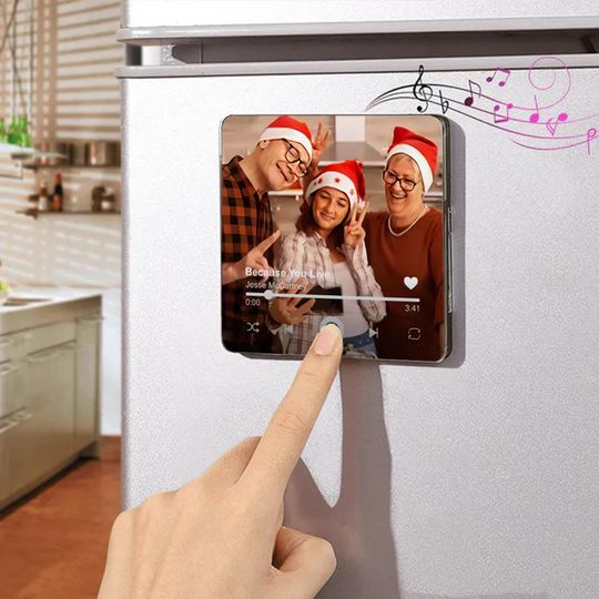 Personalized Music Fridge Magnet, Custom Photo & Music Refrigerator Magnet, Play Song Music Box Ornament, Anniversary Christmas Gift for Him