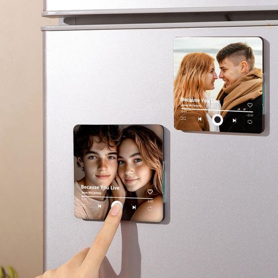 Personalized Couple Photo Music Fridge Magnet,Custom Photo & Music Fridge Magnet, Play Whole Song Music Box, Anniversary Gift For Him