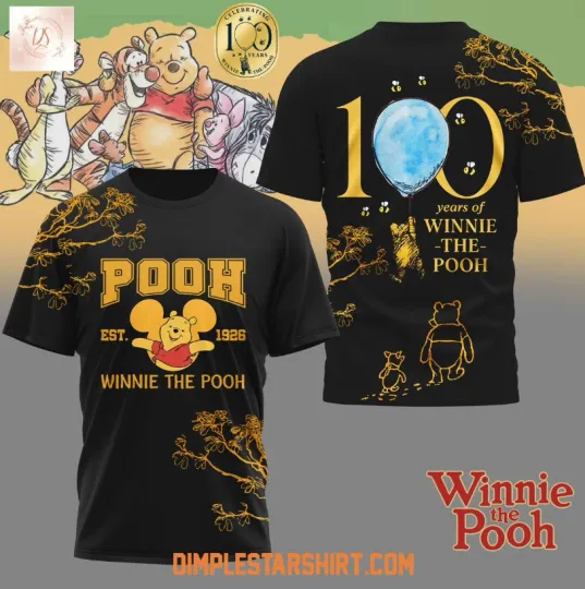 Discover Winnie The 1Pooh 100 Years Anniversary 3D Black T-Shirt