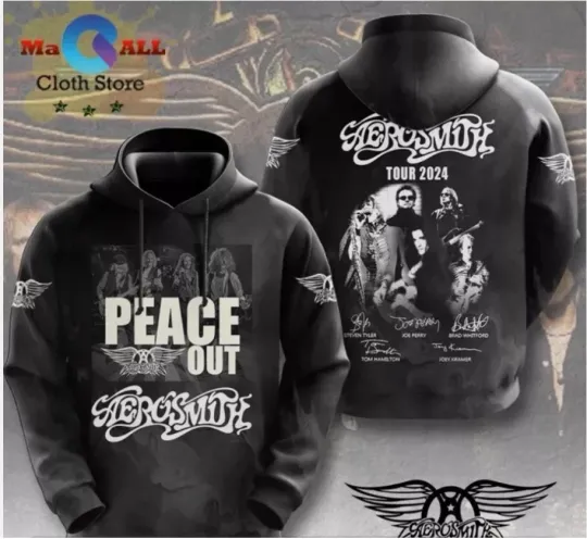 Discover Peace Out Aerosmith Tour Black Signatures Hoodie 3D