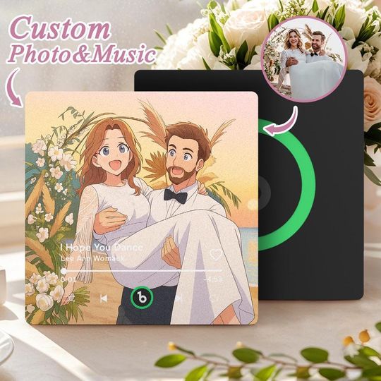 FridgeBeats Frameless 4.0 Custom Photo Song Magnet, Various Cartoon Style Magnet, Personalized Fridge Music Gift, Wedding Anniversary Gift