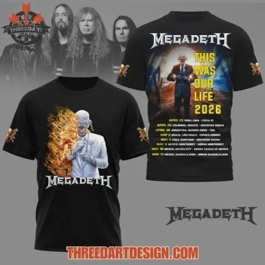 Discover Megadeth This Was Our Life 2026 Tour All Over Print 3D T-Shirt Unisex