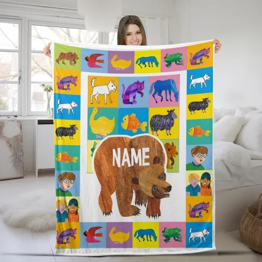 Discover Personalized Brown Bear Blanket, Custom Name Kids Brown Bear Blanket