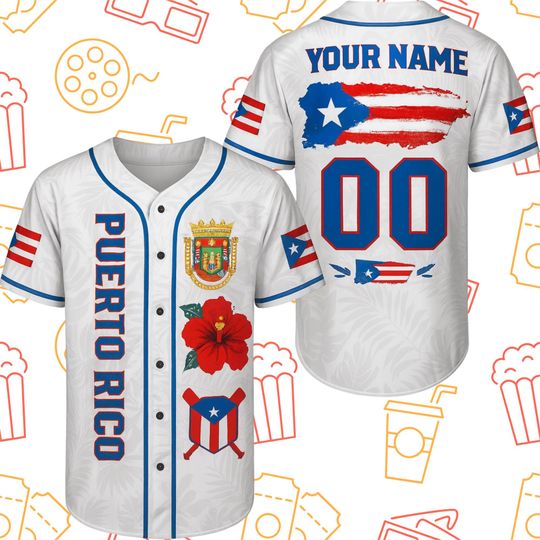 Discover Custom Puerto Rico Baseball Jersey  Personalized Name & Number, Flag  Hibiscus, Unisex Button Up