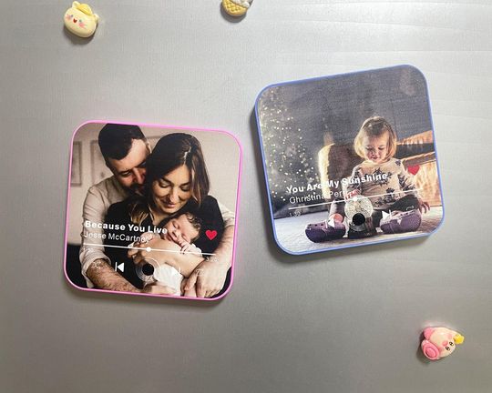 Discover Personalized Music Fridge Magnet with Your Photo,Custom Play Your Memory Song Couple Magnet,Unique Picture Music Box Gift for Him Her