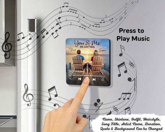 Discover Back Sitting Couple You And Me We Got This Beach Lake View - Personalized Custom Music Fridge Magnet, Heartfelt 2025 Gift For Couple