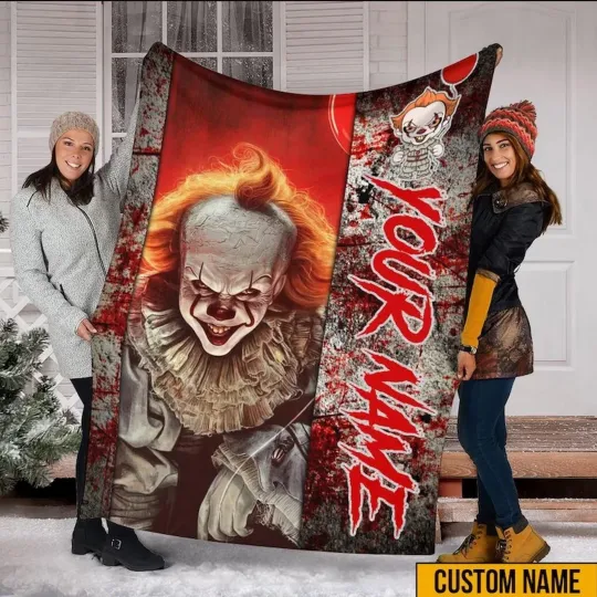 Personalized Name Pennywise IT Blanket, Halloween Pennywise Blanket, Horror