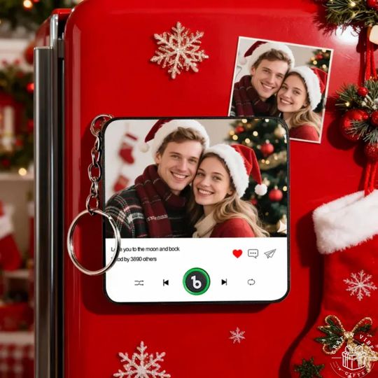 Discover Customized Song Keychain Photo Fridge Magnets Music Magnet with Keyring Couple Keepsakes Bag Charm Keychain Christmas Gift for Couples