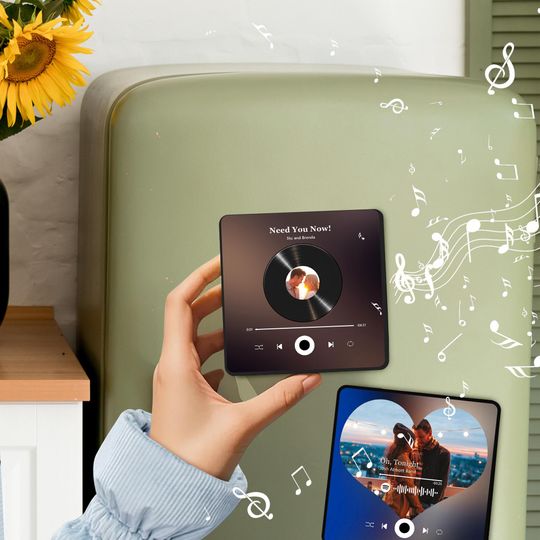 Photo Music Fridge Magnet with Speaker Personalized Valentine Gift Romantic Gift for Him & Her Playable Photo Magnet Valentine Gift