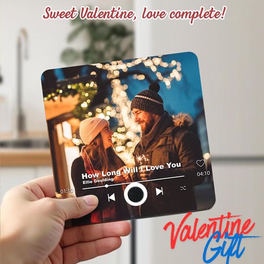 Personalized Fridge Music Magnet, plays custom song, Photo album cover Unique gift for him, music lovers and home decor accessory