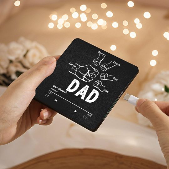 Personalized Music Fridge Magnet With Kids Name, Custom Song, Fist Bump Dad and Kids, Father's Day Gift for Dad, Gift Idea for Dad, Grandpa