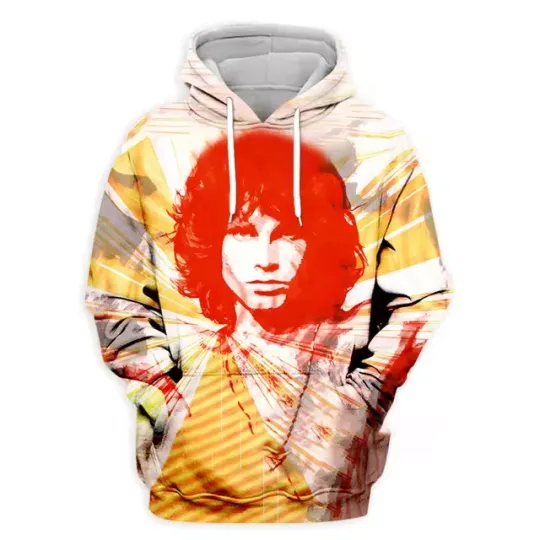 Discover Jim Morrison Face Graphic Sun Rock Band Music All Over Print Hoodie 3D XS-6XL