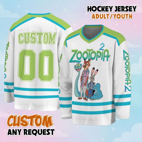 Discover Custom Zootopia 2 Hockey Jersey, Personalized Judy Hopps & Nick Wilde Hockey Shirt, Matching Family Disney Hockey