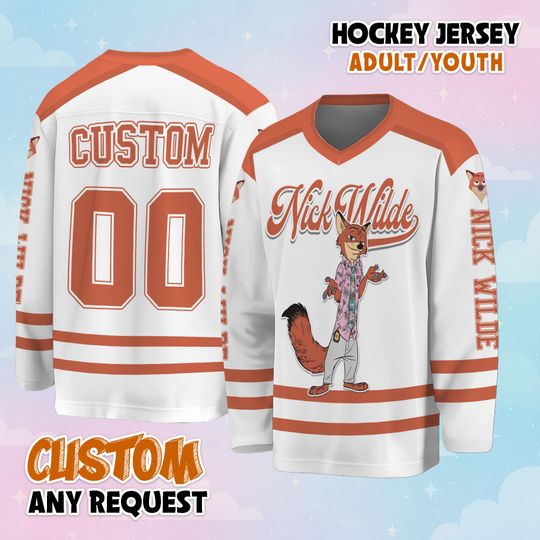 Discover Custom Nick Wilde Hockey Jersey, Personalized Zootopia 2 Hockey Shirt, Matching Family Disney Hockey