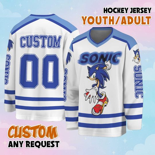 Personalized Sonic Hockey Jersey, Custom Sonic the Hedgehog Jersey, Hockey Fan Lover Gift, Hockey Team Outfit