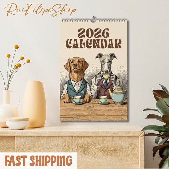 Discover Dog Chilling With Tea Wall Calendar 2026, Dog Lover Home Decor, New Year Gift