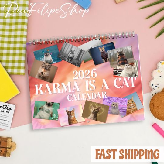 Discover A Year Of A Show Cat Calendar 2026, Funny Cat Wall Calendar, Friends and Office Decor