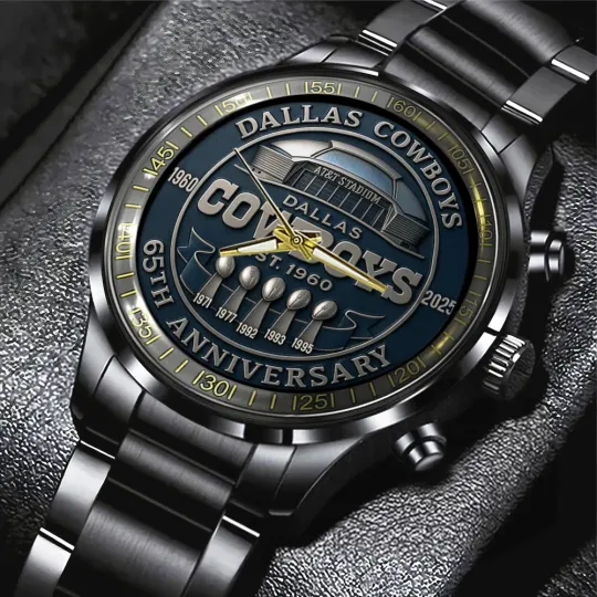 Discover Dallas Cowboys 66th Anniversary Calendar Steel Band Watch Black Stainless Steel