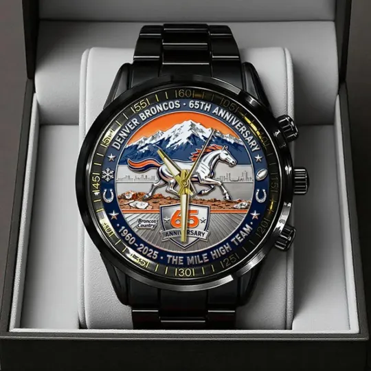 Discover 1Denver Broncos 65th Anniversary Black Stainless Steel Watch
